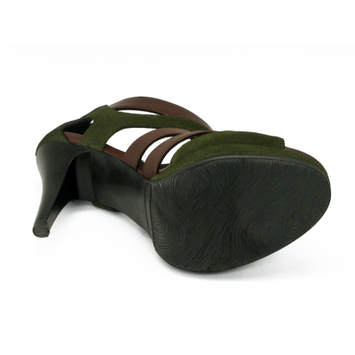 Women Courts High Heel HSC-20 Imported Green Suede-Dark Brown Nappa